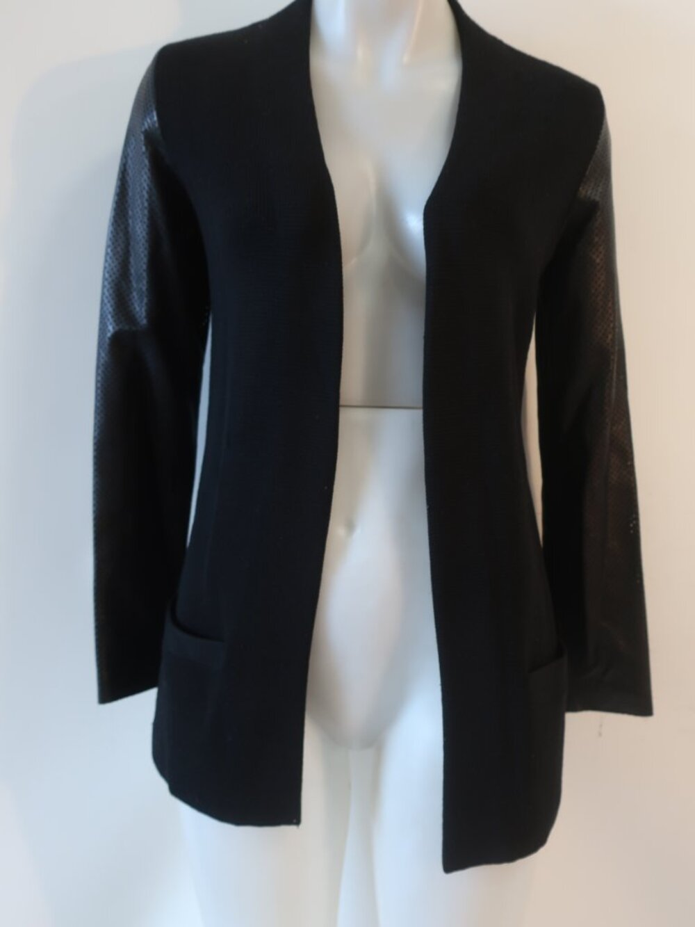 Women Ralph Lauren Black Label (Item-313) Mx Media Wool Silk Leather Cardigan XS